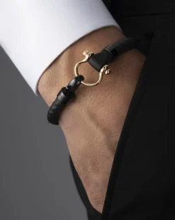Armband, 18 K Rotgold, Kautschuk, Edelstahl