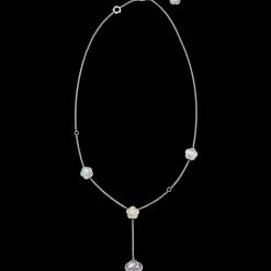 Collier, 18 K Weißgold, Angelit, Chalcedon, Jade, Opal