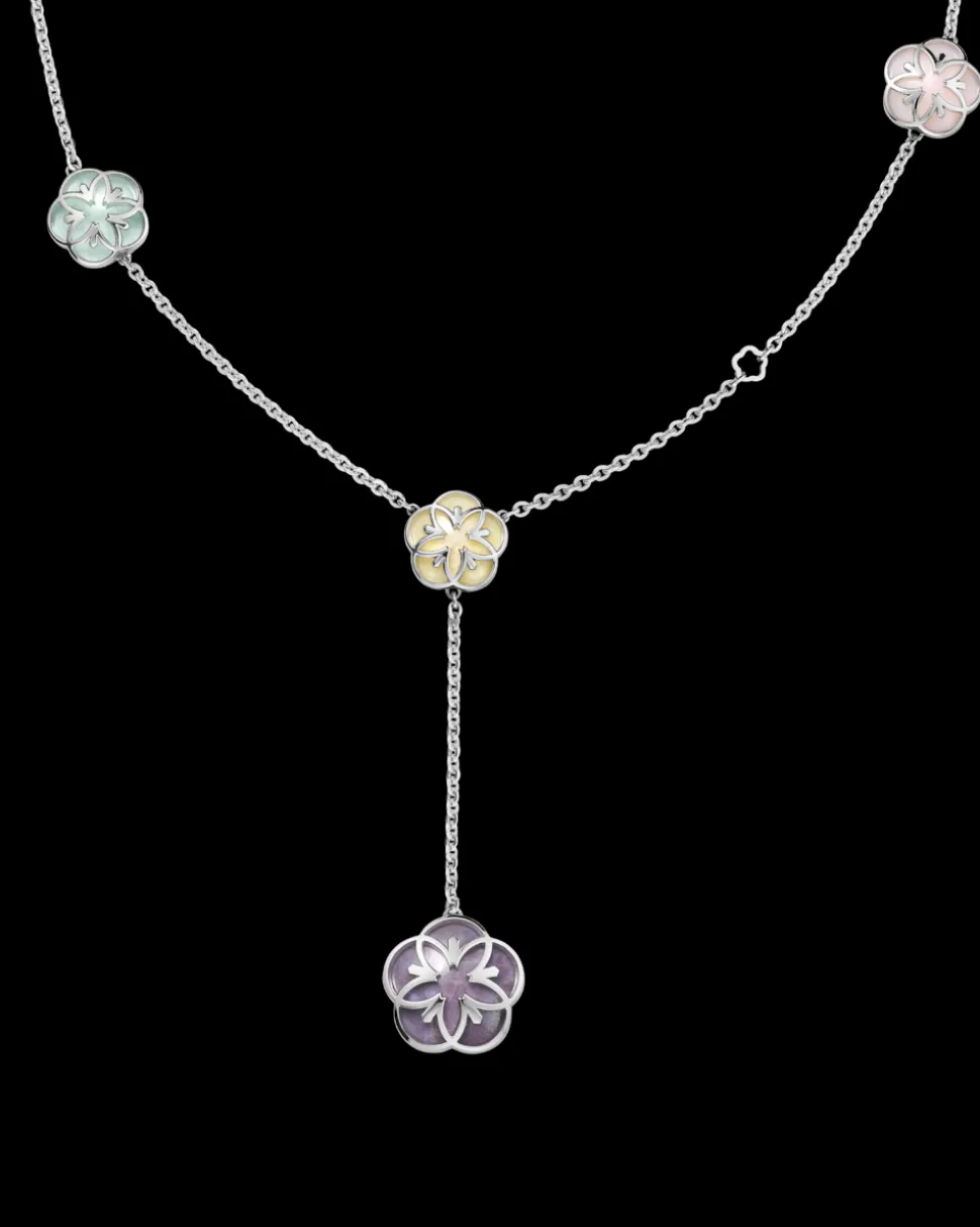 Collier, 18 K Weißgold, Angelit, Chalcedon, Jade, Opal