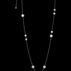 Collier, 18 K Weißgold, Angelit, Chalcedon, Jade, Opal