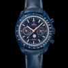 44,25 mm, Blaue Keramik mit Lederarmband