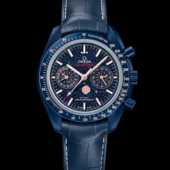 44,25 mm, Blaue Keramik mit Lederarmband
