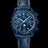 44,25 mm, Blaue Keramik mit Lederarmband