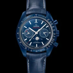 44,25 mm, Blaue Keramik mit Lederarmband