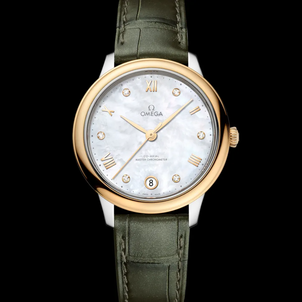34 mm, Stahl ‑ Gelbgold mit Lederarmband