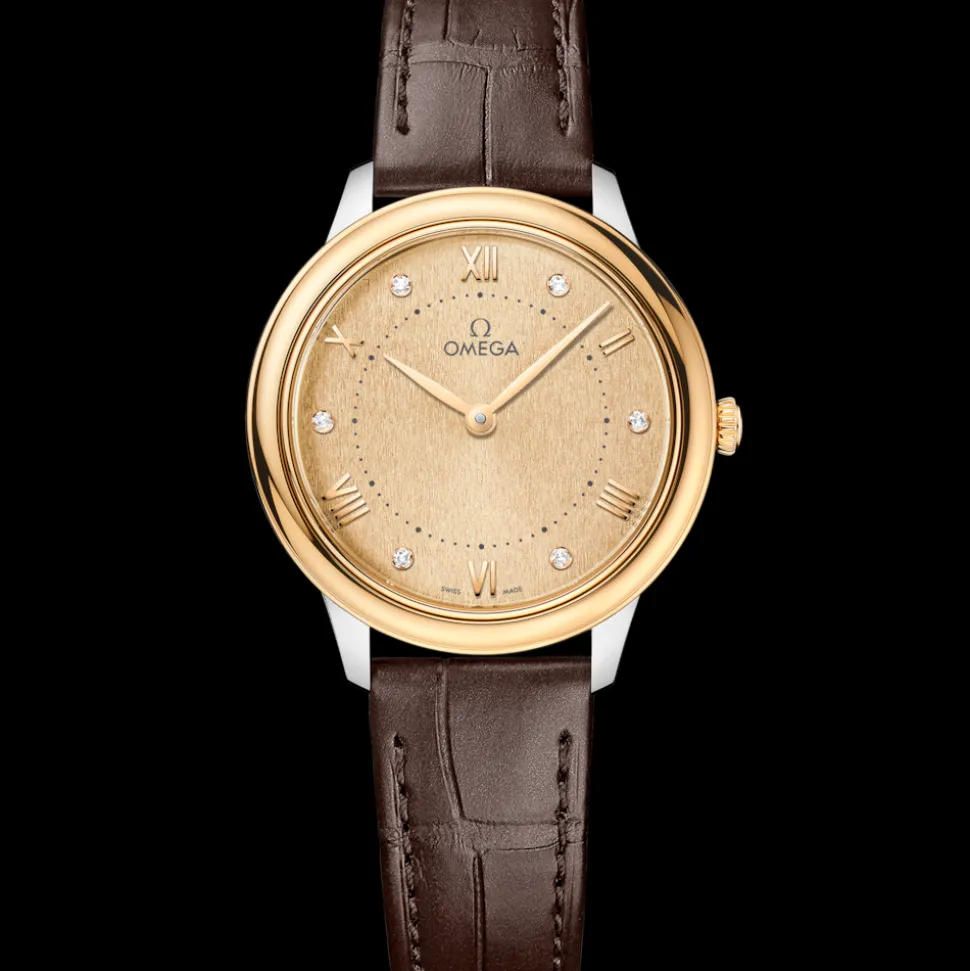 30 mm, Stahl ‑ Gelbgold mit Lederarmband