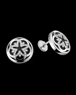 Ohrringe, 18 K Weißgold, Diamanten, Onyx